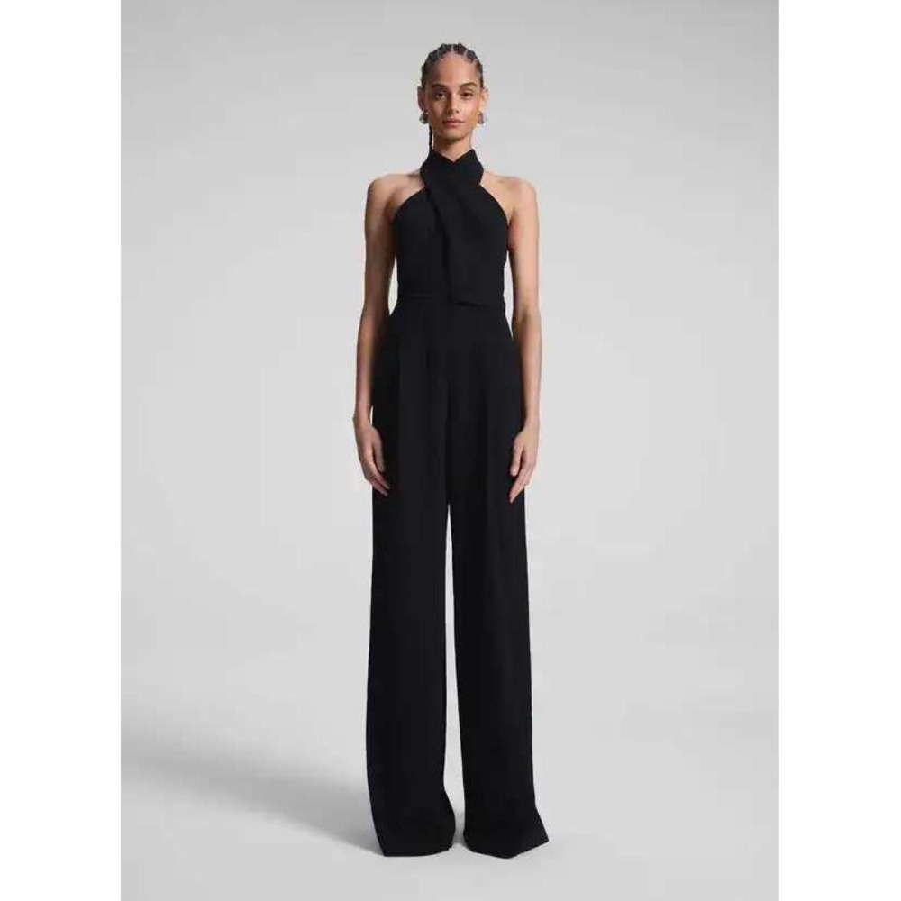 A.L.C. Black Murphy Wide Leg Jumpsuit Crisscross Halter Belted Size 2/XS